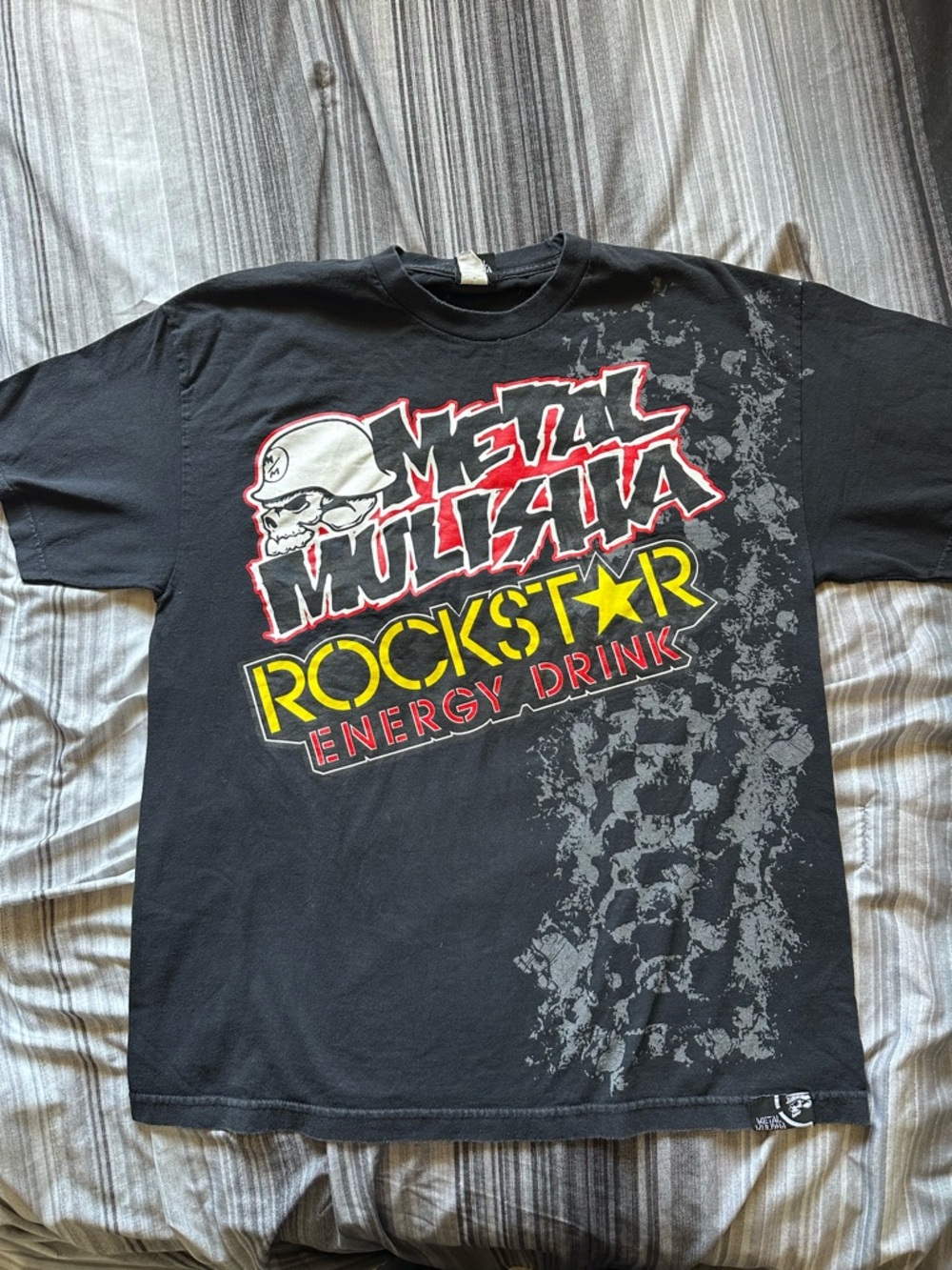 VTG Metal Mulisha Rock Star Energy Drink T Shirt Faded Black Cracked Graphic XL